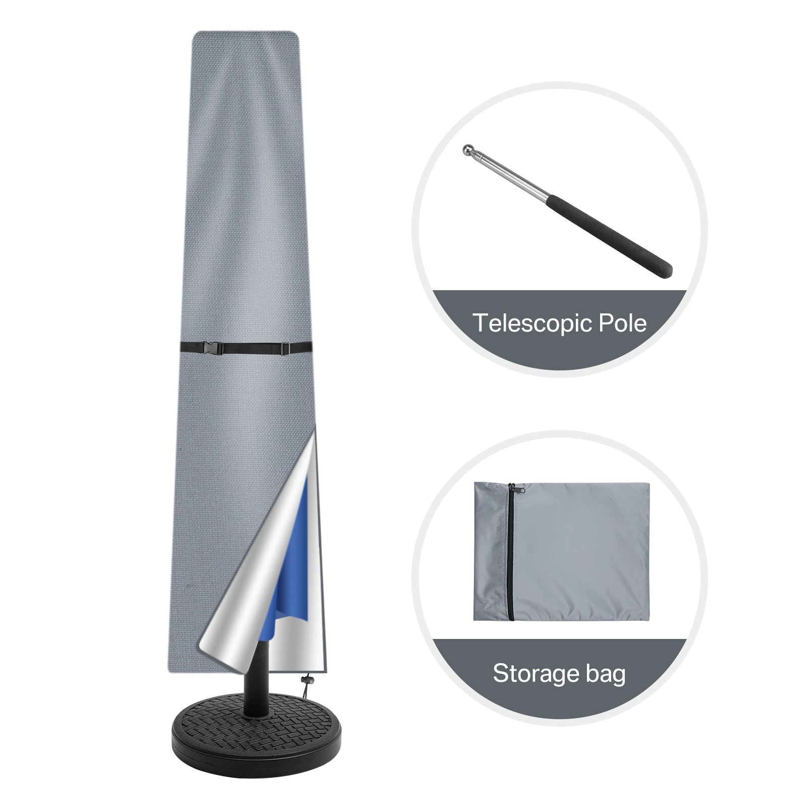 Housse de parasol droit 170cm / Gris,Housse de parasol droit 190 cm / Gris