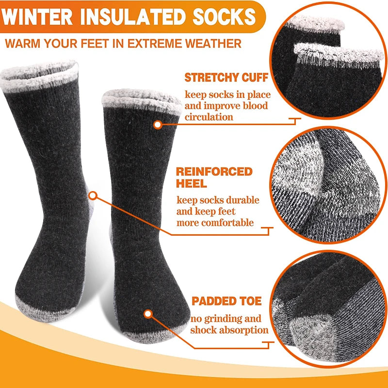 Lot de 3 Paires de Chaussettes Thermiques Homme en Laine Mérinos – Doublure Épaisse en Polaire, Douce & Chaude