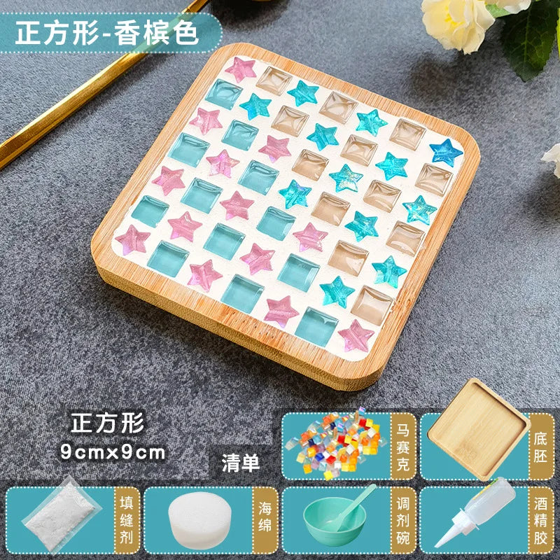 Kit Créatif Mosaïque pour Dessous de Verre – DIY avec Support en Bambou