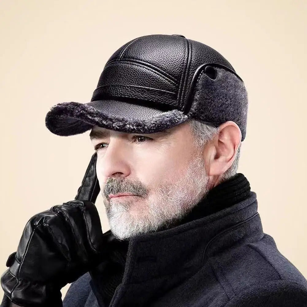 Casquette d’Hiver Homme Fourrée avec Cache-Oreilles – Effet Cuir, Imperméable & Coupe-Vent