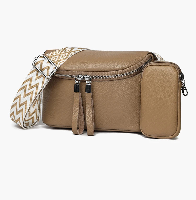 Sac Bandoulière Femme en Cuir Véritable + Mini Pochette