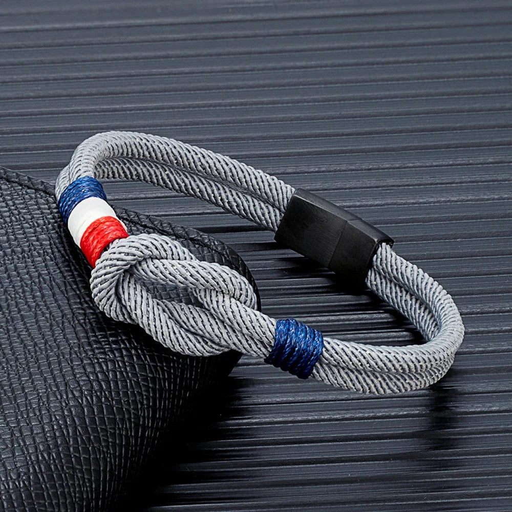 Bracelet Double Corde – Drapeau Français Tissé