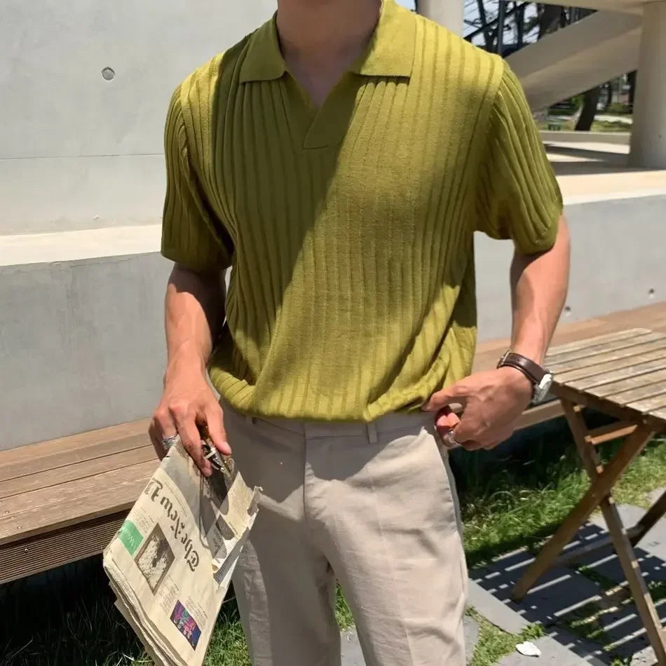 Polo Tricoté Respirant à Rayures Verticales - Homme