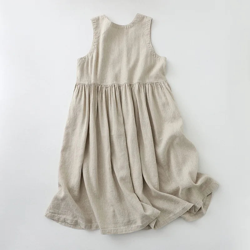 Robe Cozy en coton & Lin Sans Manche à Boutons Nacrés