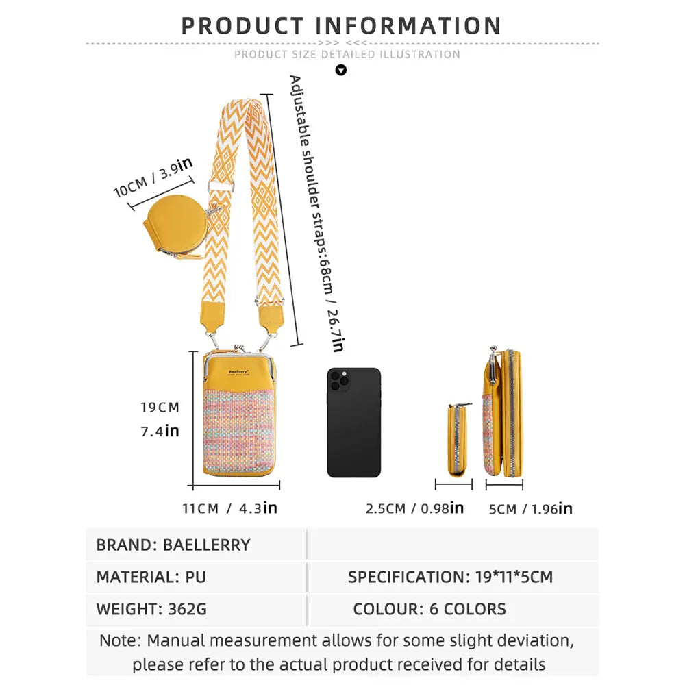 Sac Bandoulière Femme 3-en-1 avec Porte-Monnaie