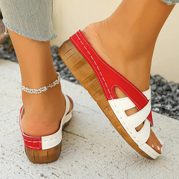 Sandales d'Été Bicolores à Talon Confort