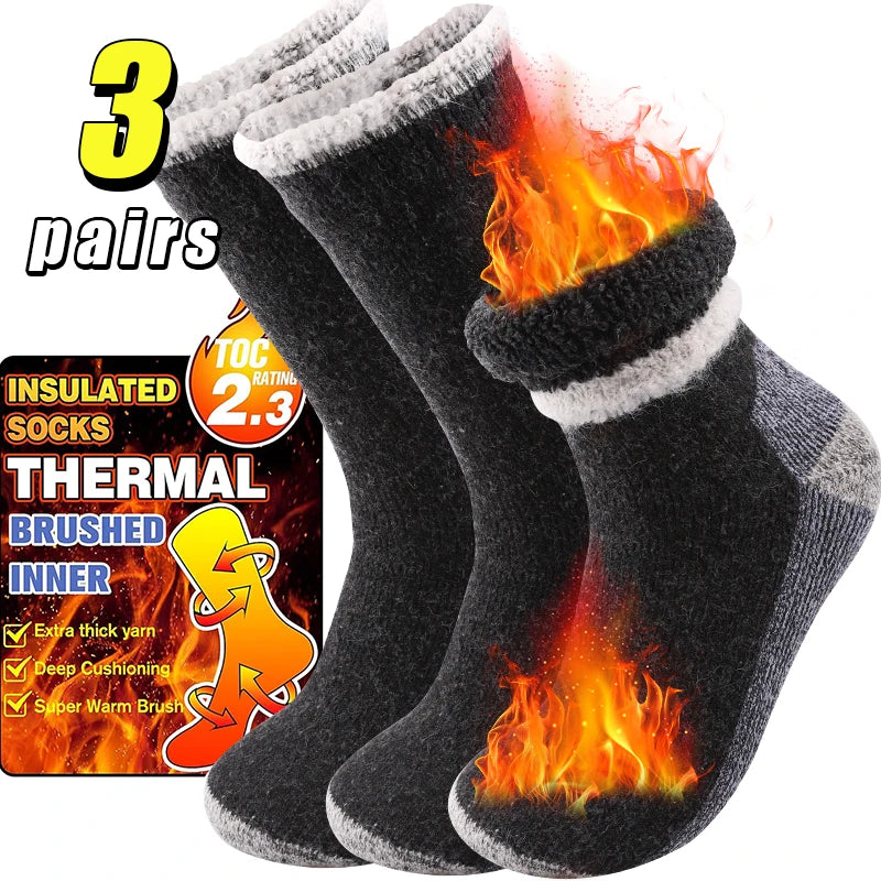 Lot de 3 Paires de Chaussettes Thermiques Homme en Laine Mérinos – Doublure Épaisse en Polaire, Douce & Chaude