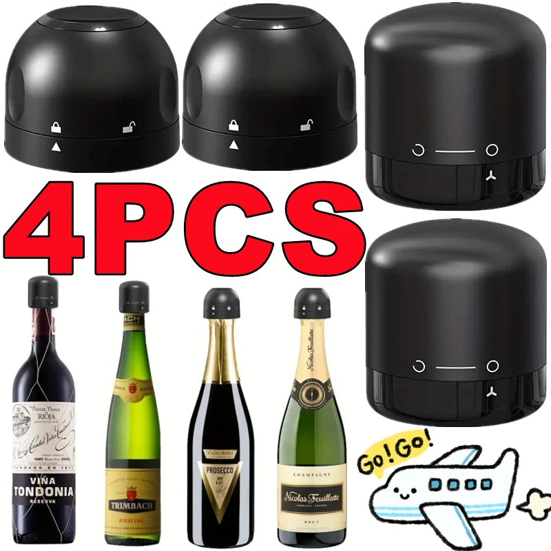 Lot de 4 Bouchons de sécurité Sous Vide pour Vin & Champagne