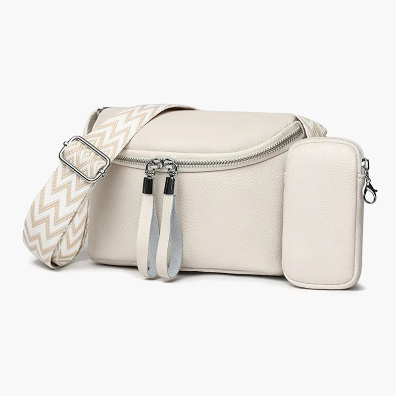 Sac Bandoulière Femme en Cuir Véritable + Mini Pochette