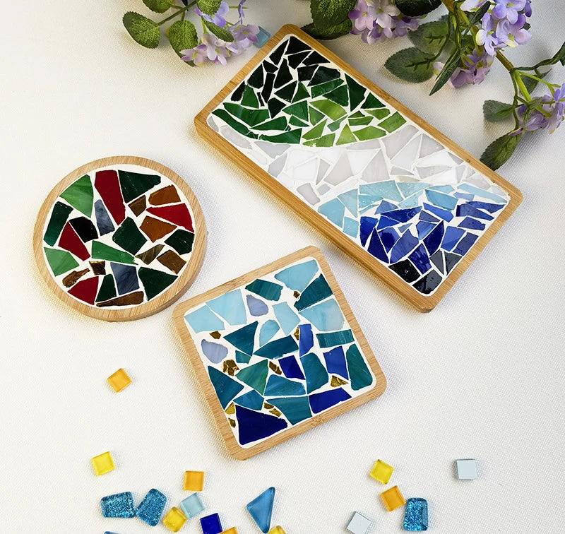 Kit Créatif Mosaïque pour Dessous de Verre – DIY avec Support en Bambou