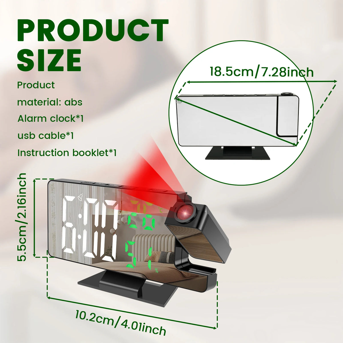 Réveil Numérique LED avec Projection de l’Heure – Écran Miroir, Alarme, Thermomètre, Calendrier & Mode Nuit – Horloge de Chevet