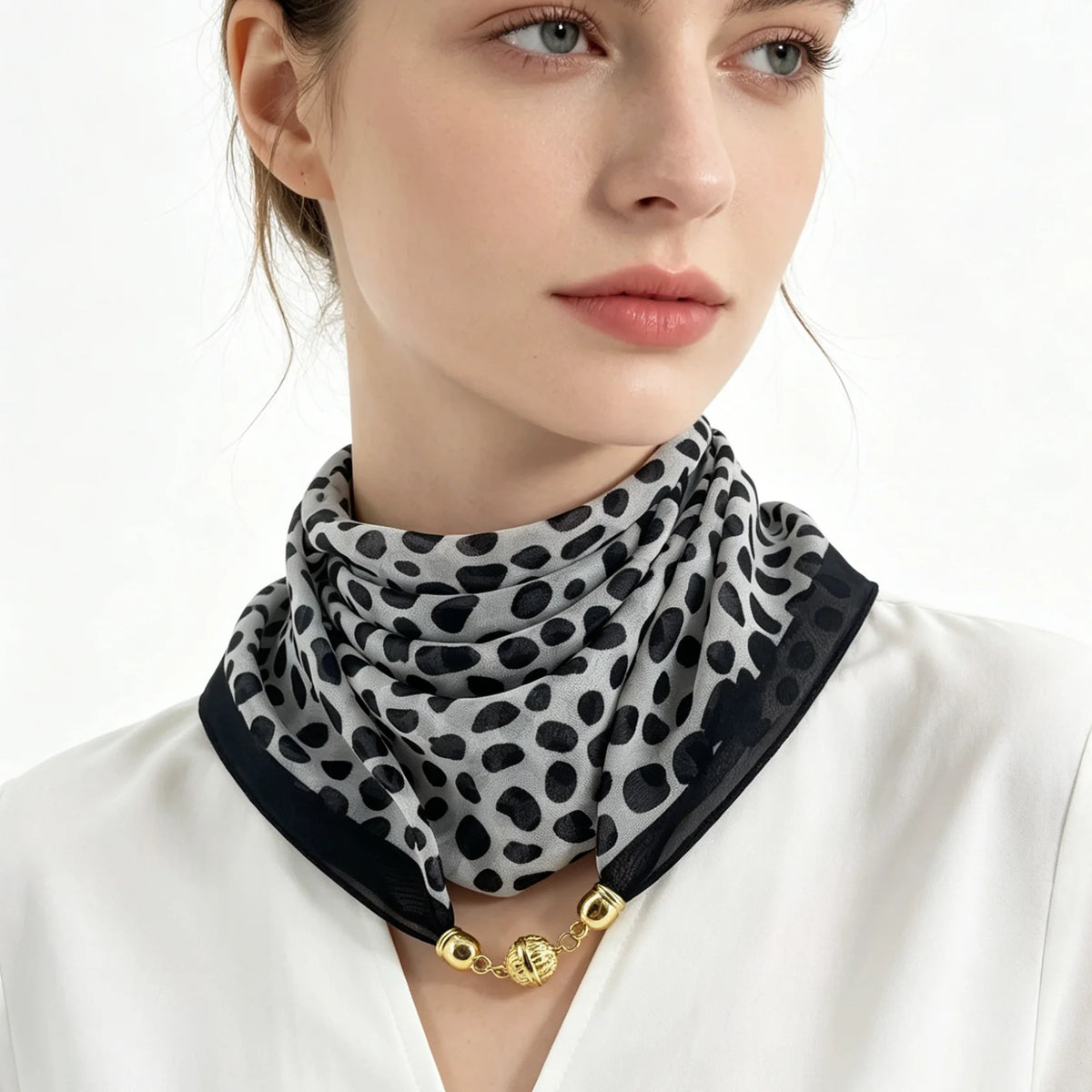 Foulard en Mousseline à Motifs Léopard Femme 60CM– Fermeture à Boucle Magnétique