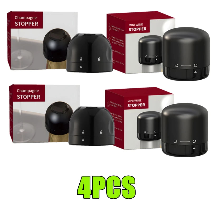 Lot de 4 Bouchons de sécurité Sous Vide pour Vin & Champagne