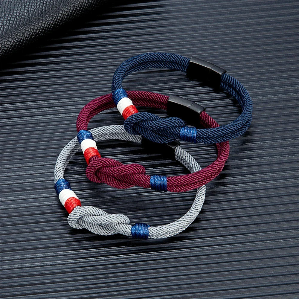 Bracelet Double Corde – Drapeau Français Tissé