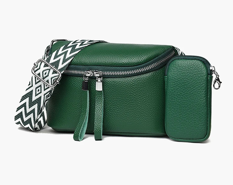 Sac Bandoulière Femme en Cuir Véritable + Mini Pochette