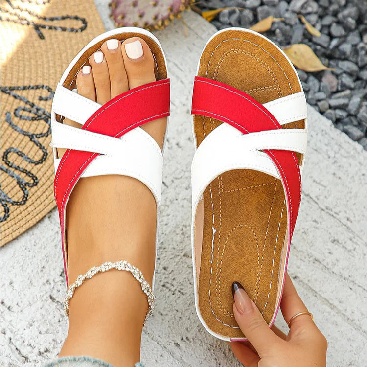 Sandales d'Été Bicolores à Talon Confort