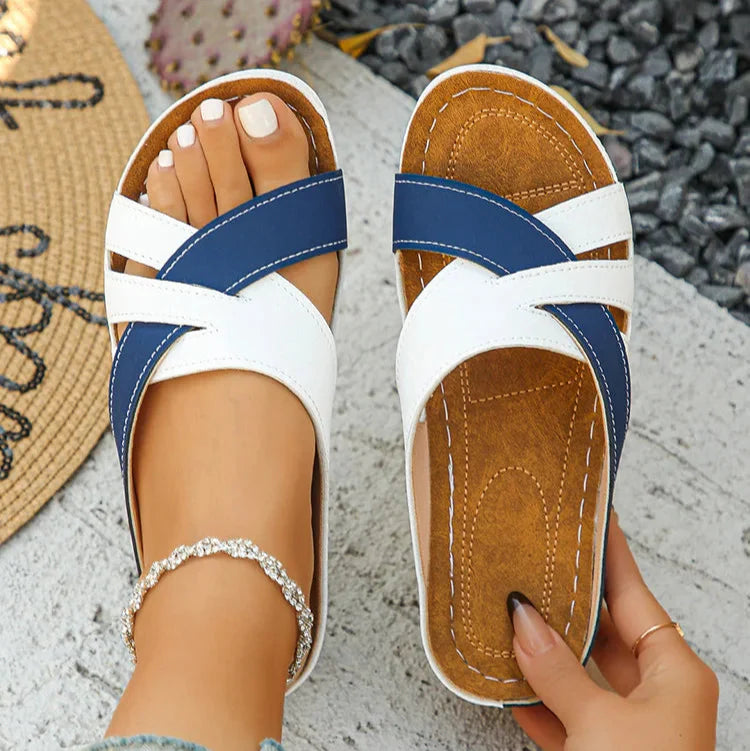 Sandales d'Été Bicolores à Talon Confort