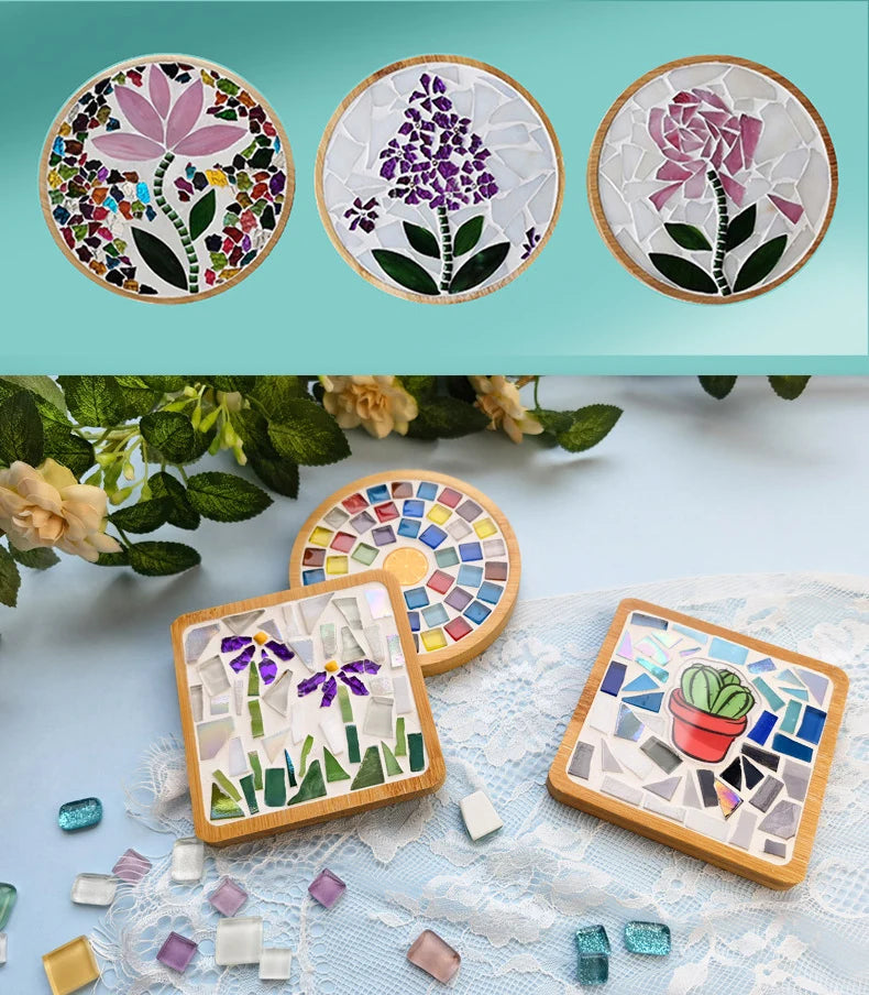 Kit Créatif Mosaïque pour Dessous de Verre – DIY avec Support en Bambou