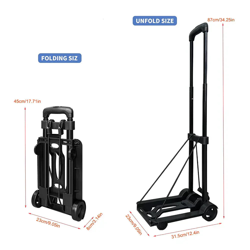 Diable à Main Pliable et Portable avec Cordes de Maintien - Jusqu'à 25kg