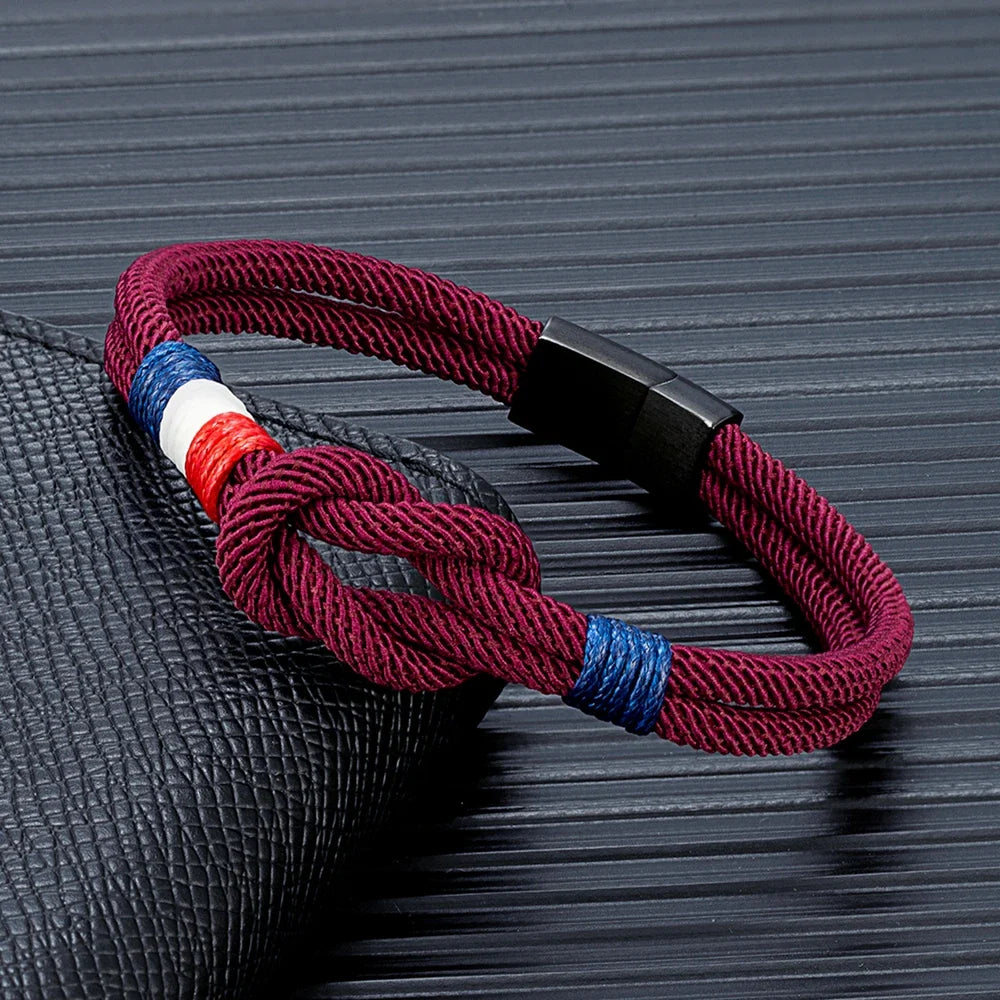 Bracelet Double Corde – Drapeau Français Tissé