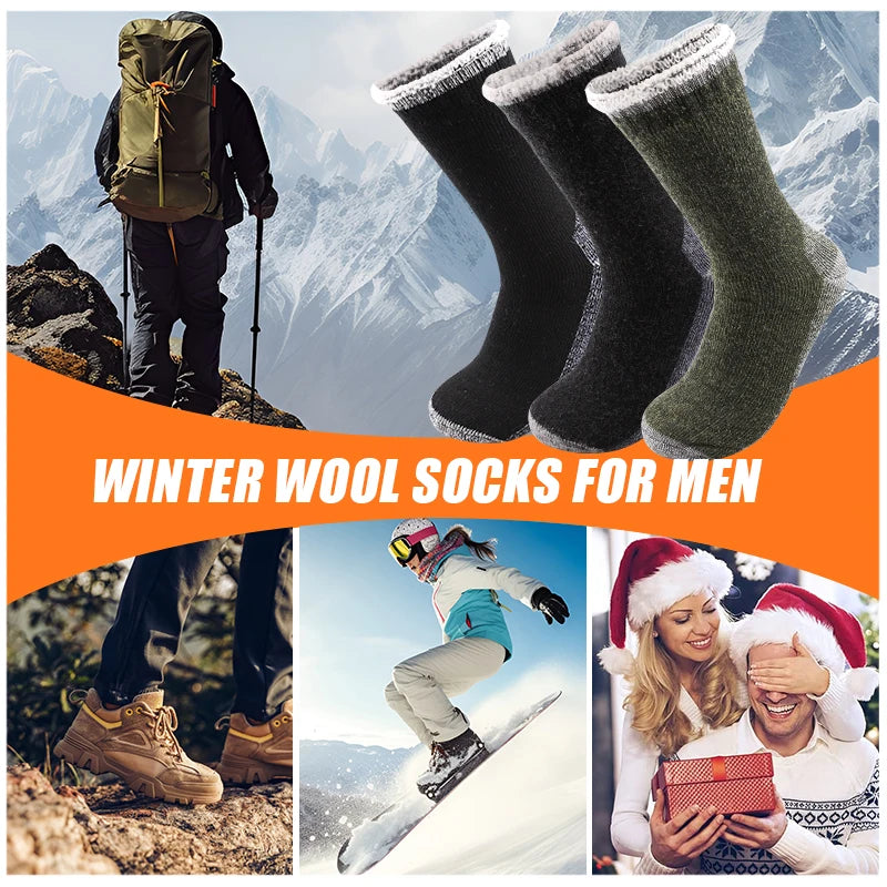 Lot de 3 Paires de Chaussettes Thermiques Homme en Laine Mérinos – Doublure Épaisse en Polaire, Douce & Chaude