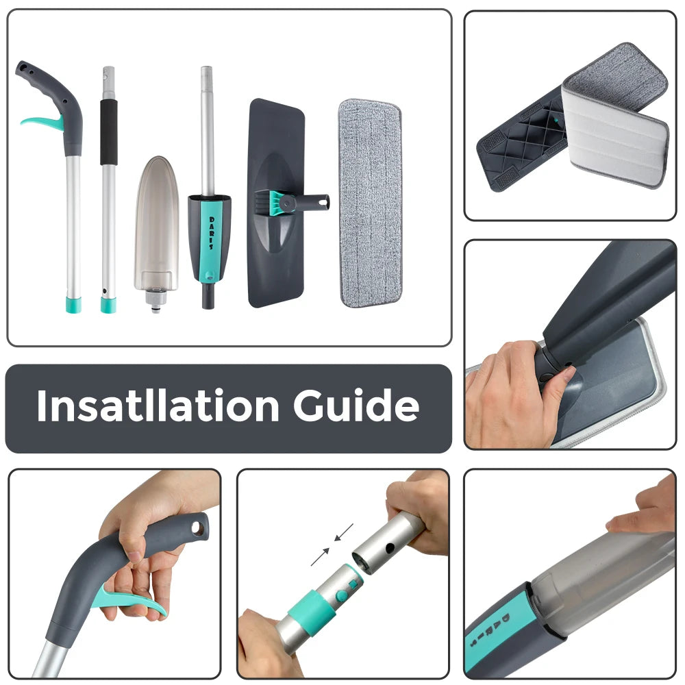 Balai Spray 360° avec 2 Tampons Microfibres + 1 Crochet OFFERTS