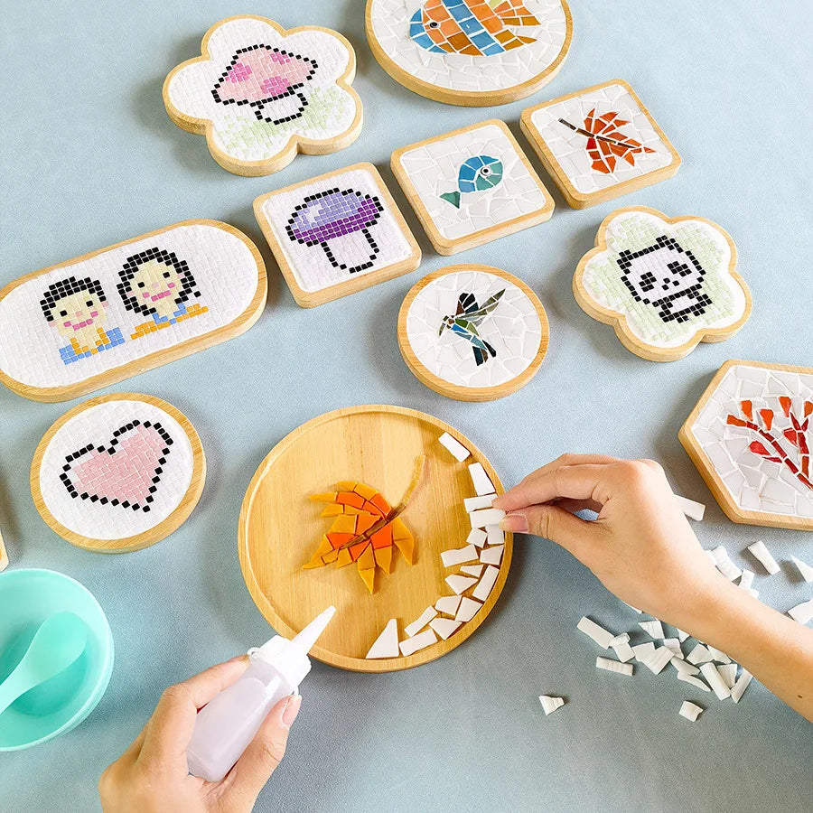 Kit Créatif Mosaïque pour Dessous de Verre – DIY avec Support en Bambou