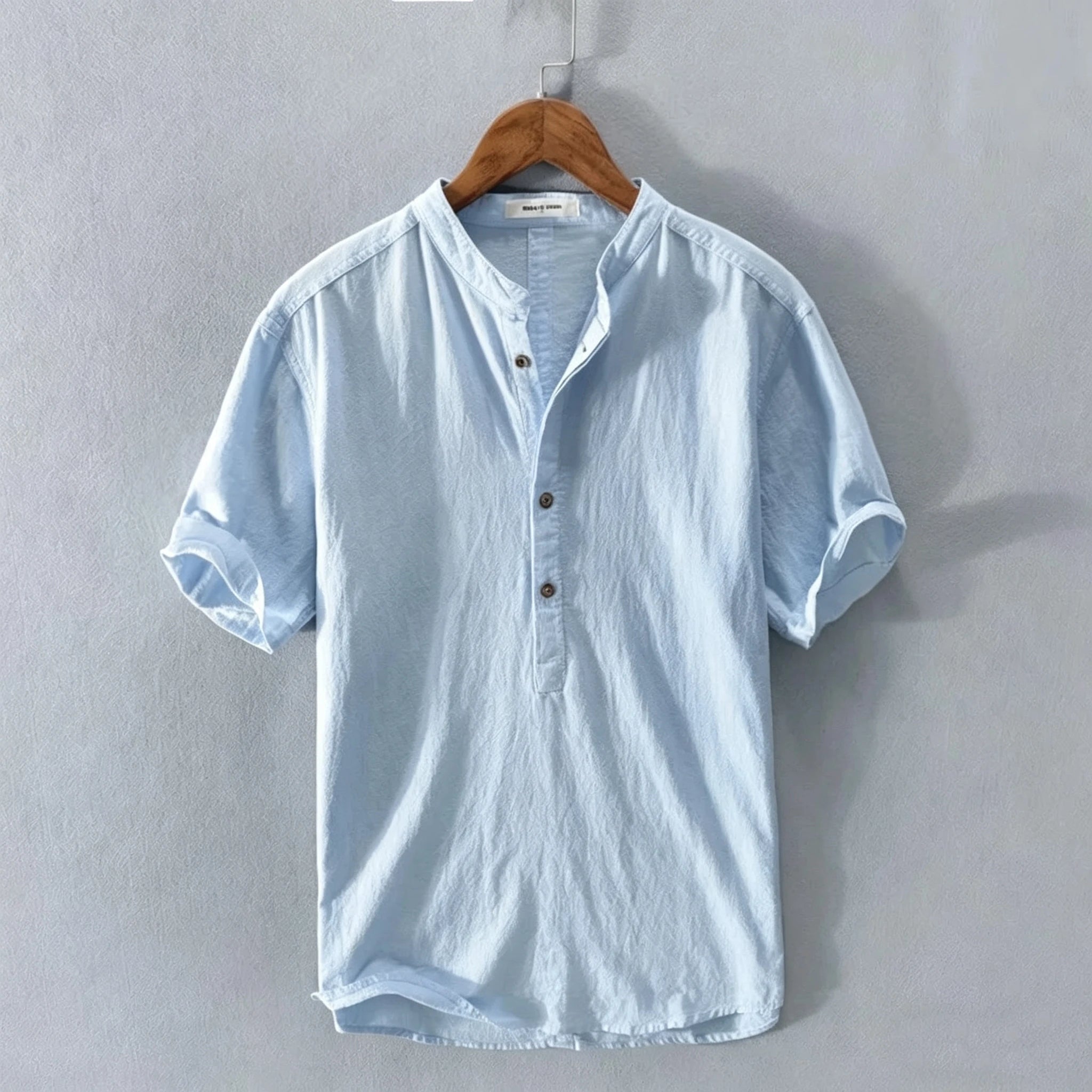 Chemise Henley Homme en Coton et Lin – Manches Courtes, Légère et Décontractée