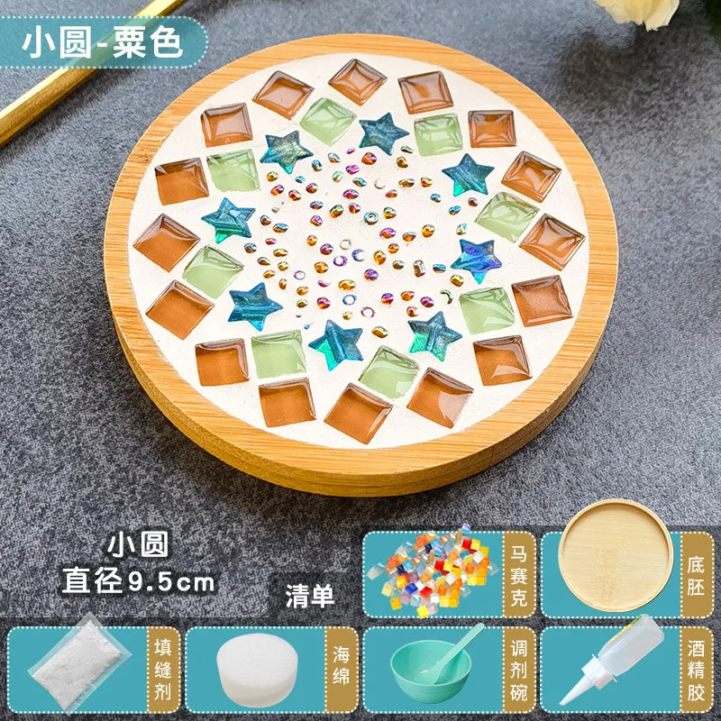 Kit Créatif Mosaïque pour Dessous de Verre – DIY avec Support en Bambou