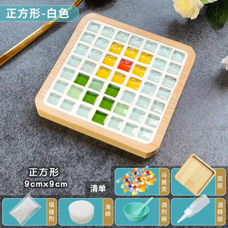 Kit Créatif Mosaïque pour Dessous de Verre – DIY avec Support en Bambou