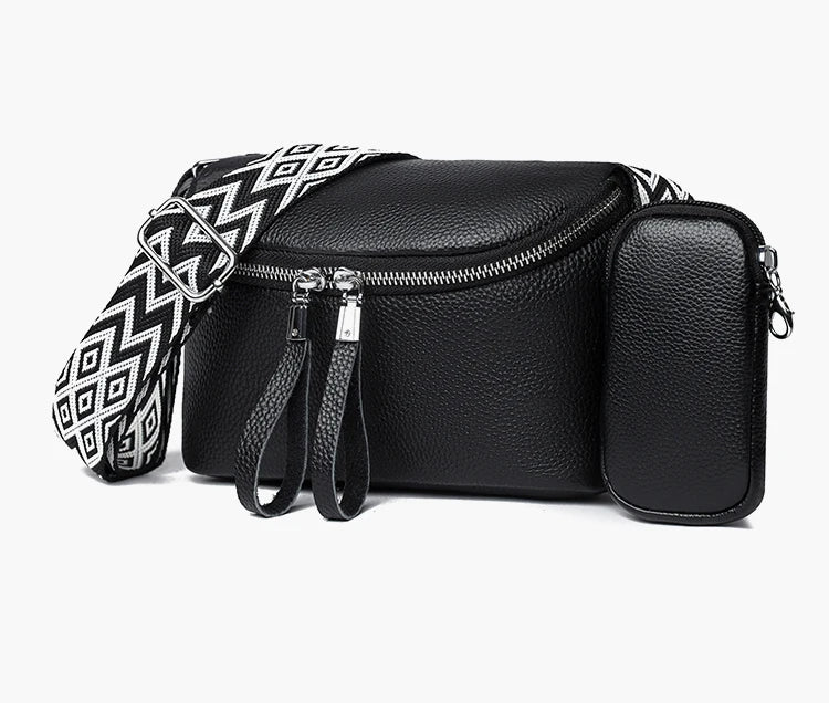 Sac Bandoulière Femme en Cuir Véritable + Mini Pochette