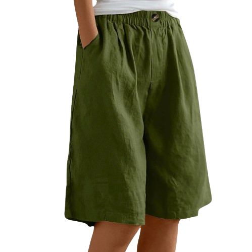 Short Long Femme Coton & Lin Taille Élastique
