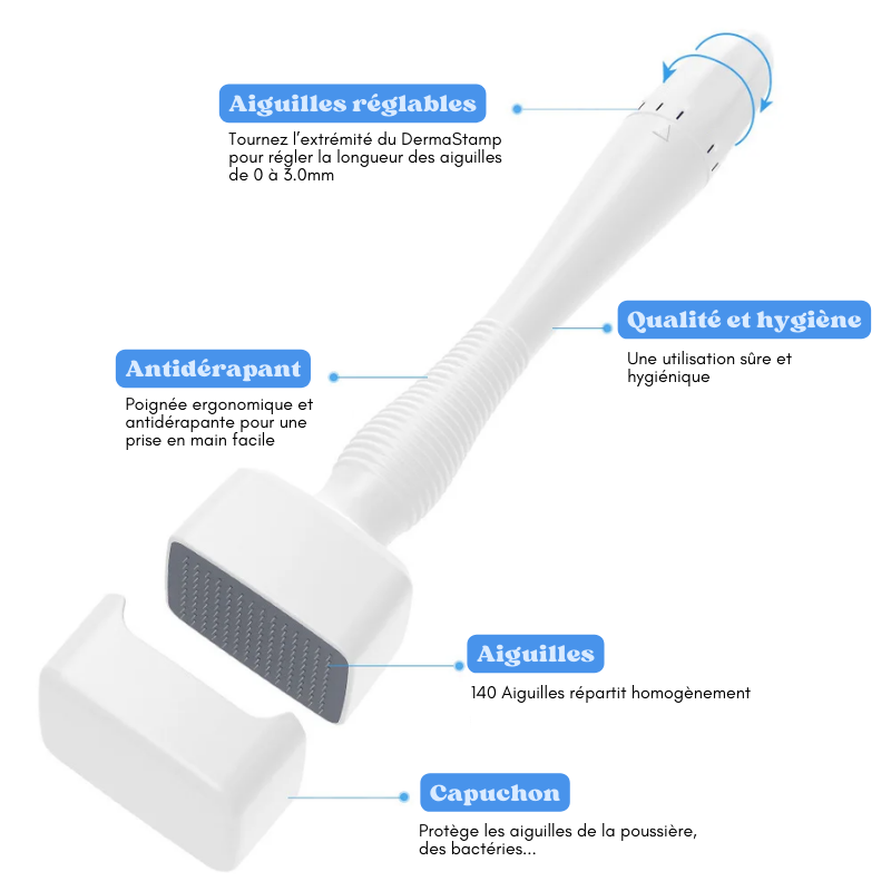 DermaStamp réglable 0-3.0 mm Visage et Cheveux
