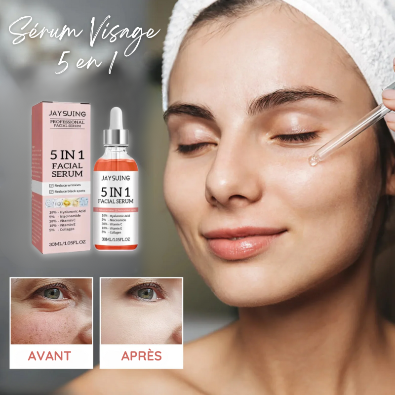 Sérum Visage 5 en 1 : Hyaluronique, Nicotinamide, Vitamine C et E & Collagène