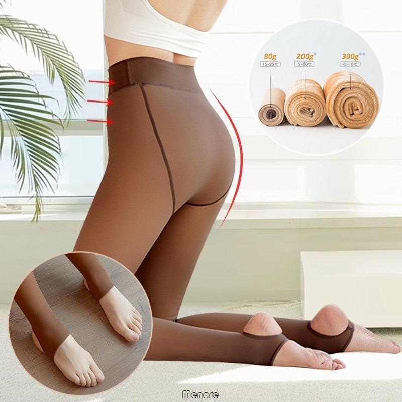 Faux Collant Translucide En Molleton Chaud