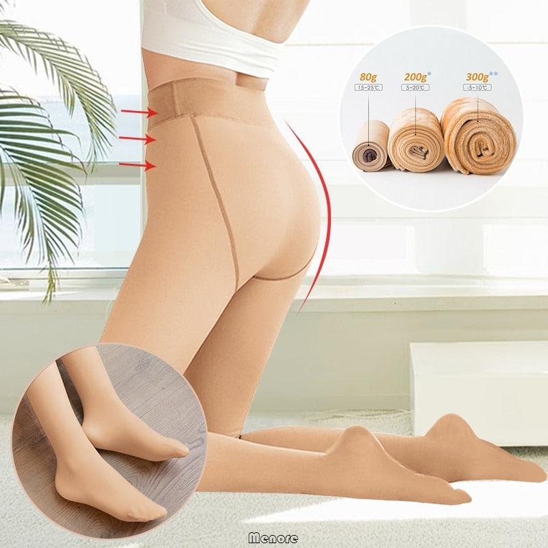 Faux Collant Translucide En Molleton Chaud