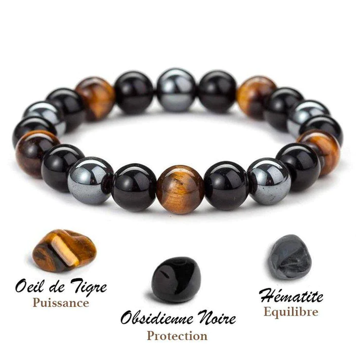 Bracelet Triple Protection - Œil de Tigre, Hématite et Obsidienne Noire