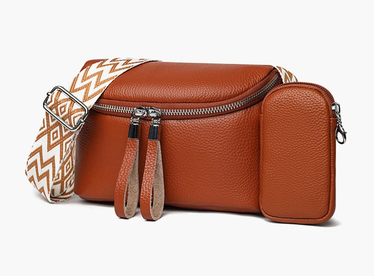 Sac Bandoulière Femme en Cuir Véritable + Mini Pochette