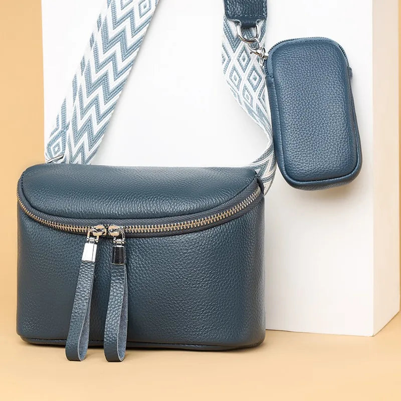 Sac Bandoulière Femme en Cuir Véritable + Mini Pochette