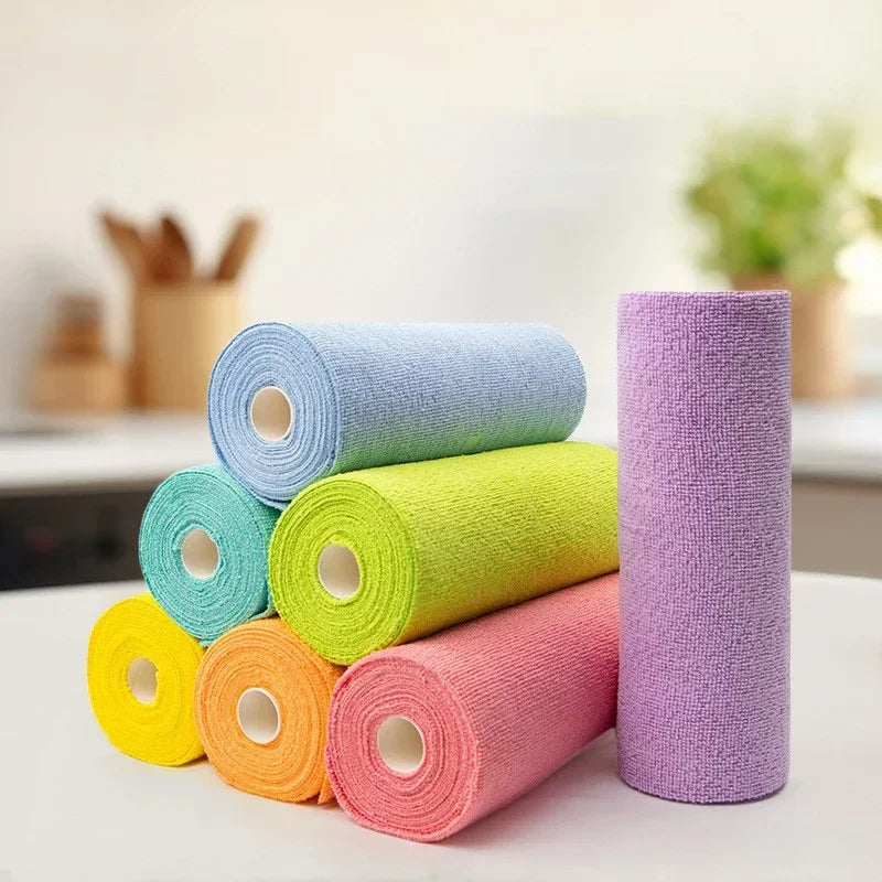 Rouleau de 20 Lingettes Réutilisables en Microfibre – Chiffons de Nettoyage Multiusages