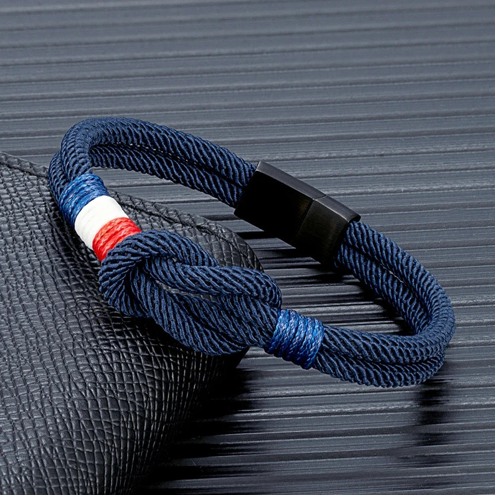 Bracelet Double Corde – Drapeau Français Tissé