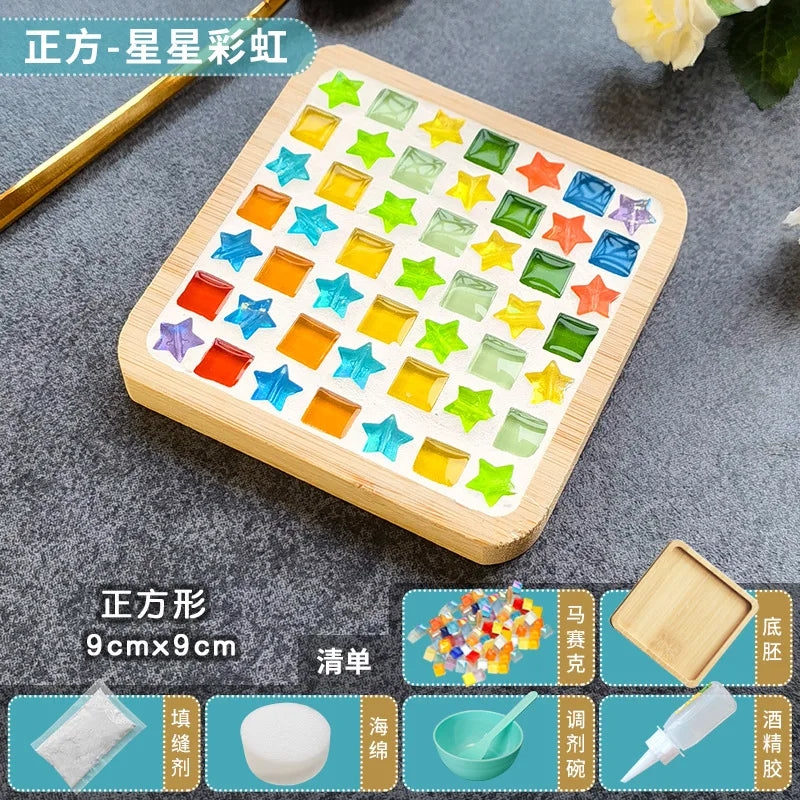 Kit Créatif Mosaïque pour Dessous de Verre – DIY avec Support en Bambou