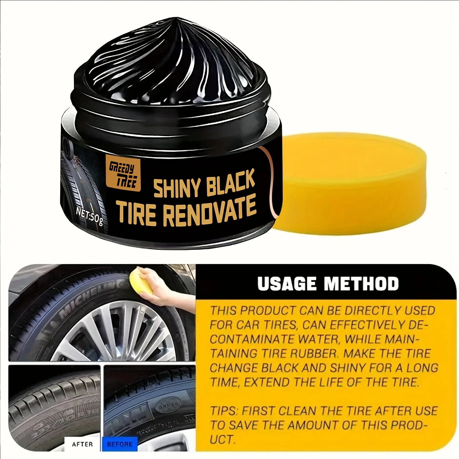 Pâte Rénovatrice Noire Brillante pour Pneus & Plastiques