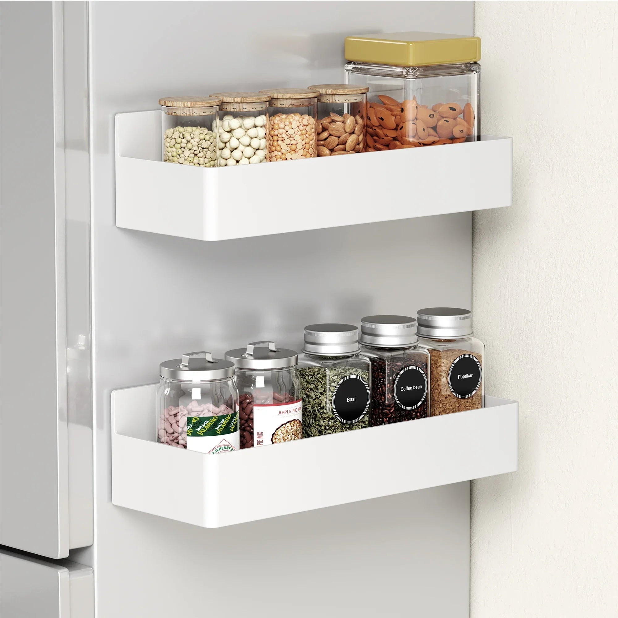 Lot 2 Étagères Magnétiques Frigo 2 Niveaux — Rangement Épices & Condiments