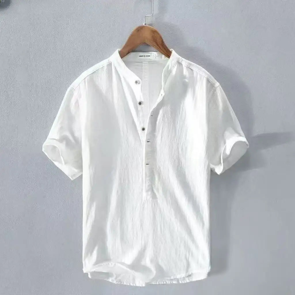 Chemise Henley Homme en Coton et Lin – Manches Courtes, Légère et Décontractée