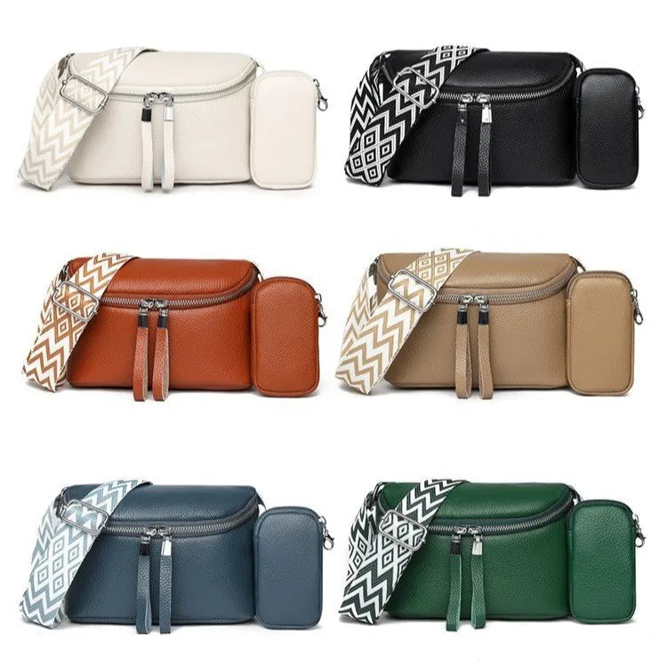 Sac Bandoulière Femme en Cuir Véritable + Mini Pochette