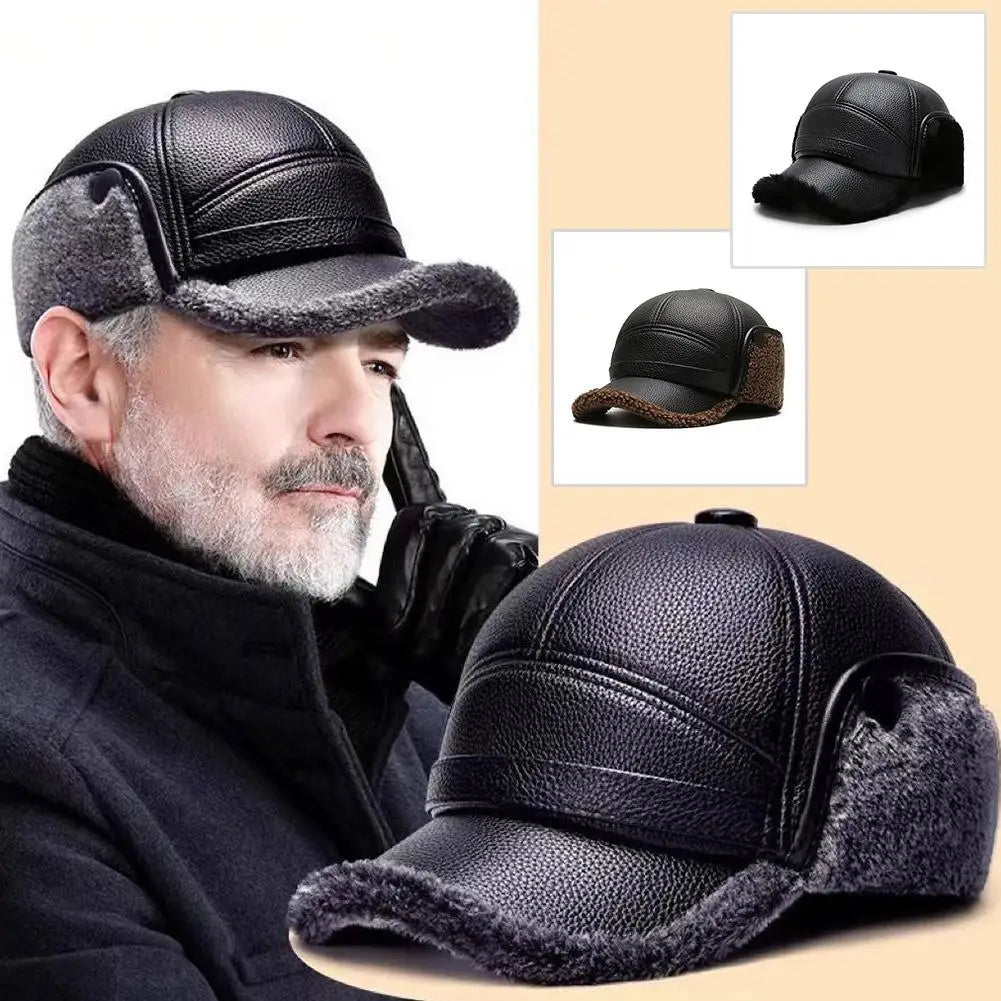 Casquette d’Hiver Homme Fourrée avec Cache-Oreilles – Effet Cuir, Imperméable & Coupe-Vent
