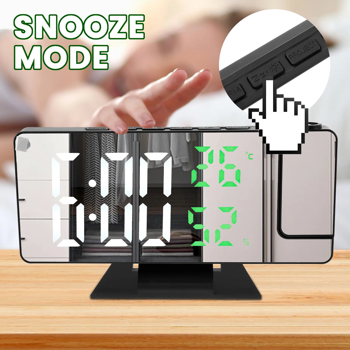 Réveil Numérique LED avec Projection de l’Heure – Écran Miroir, Alarme, Thermomètre, Calendrier & Mode Nuit – Horloge de Chevet