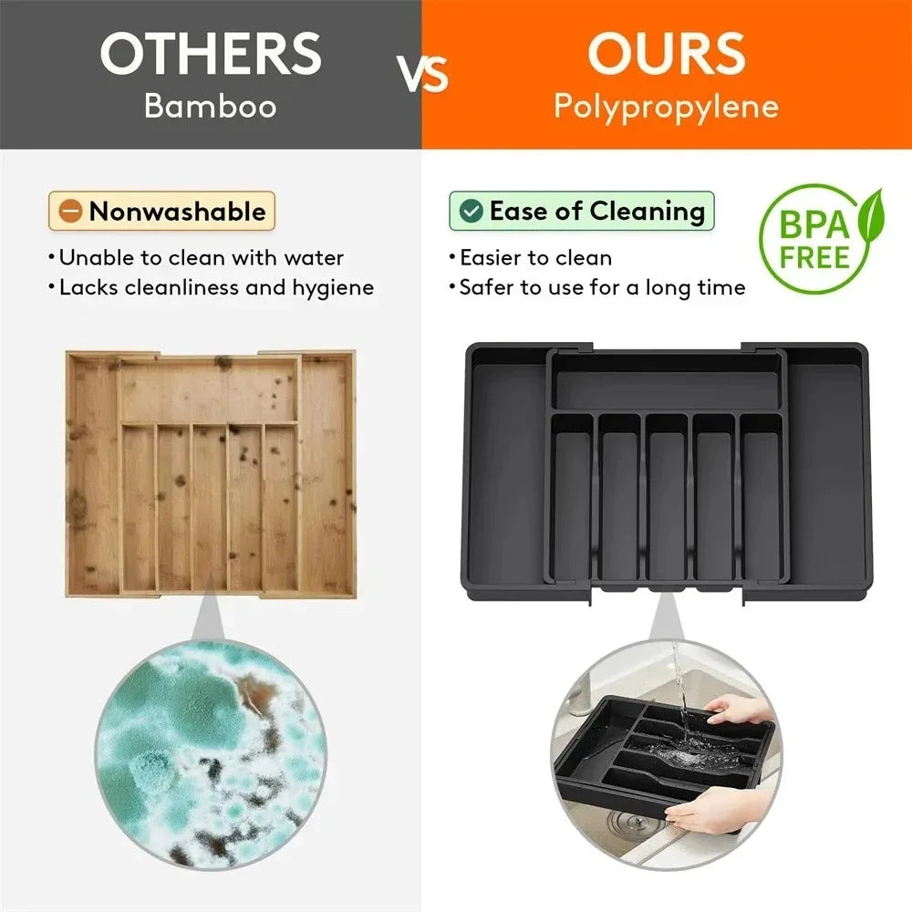 Organisateur de Couverts & Ustensiles de Cuisine Réglable pour Tiroir