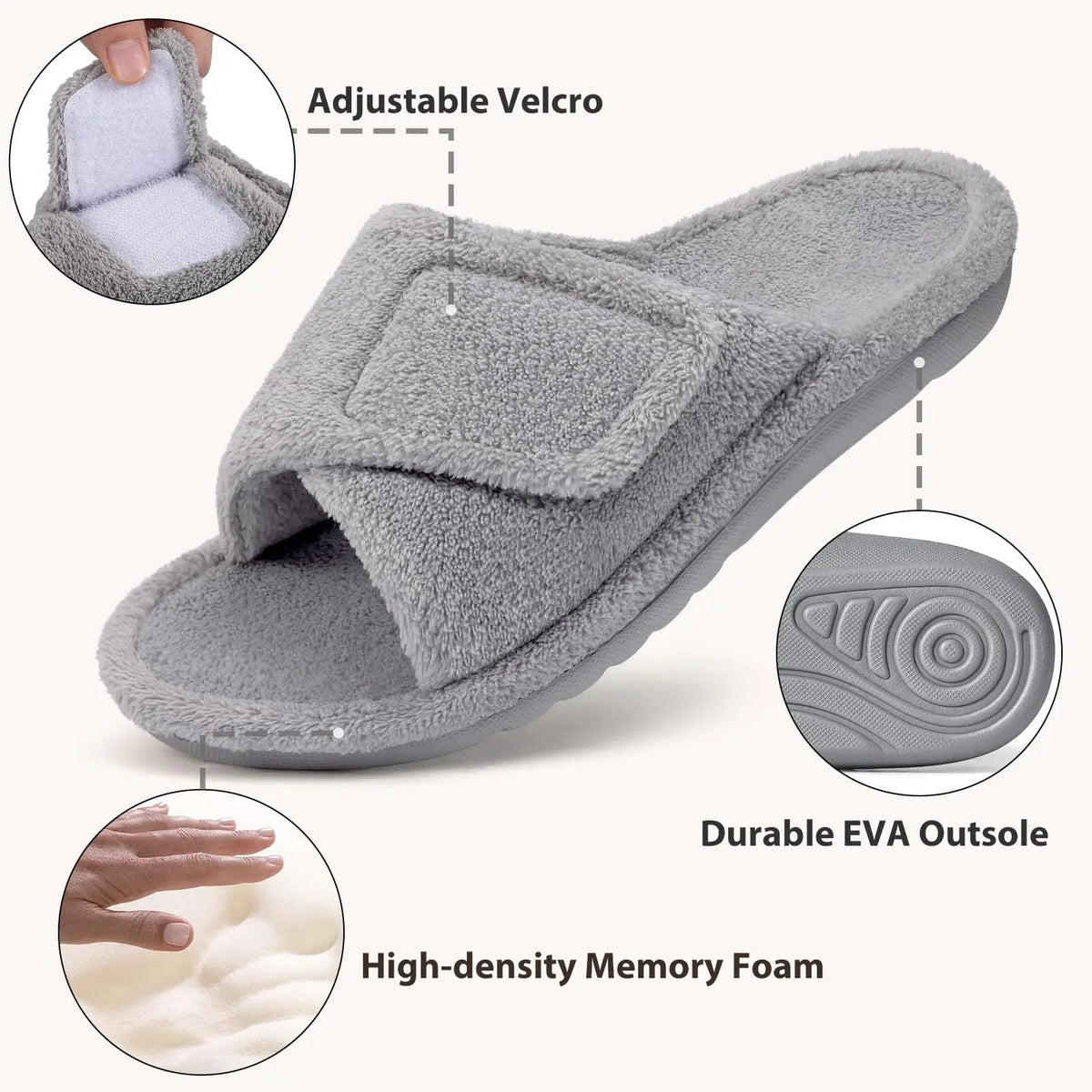 Pantoufles à Bout Ouvert Réglables Ultra-Moelleuses & Confortables – Idéales Maison & Détente